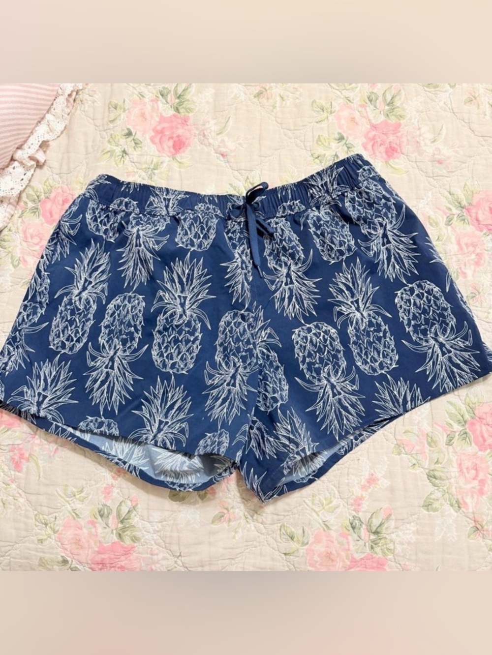 Lauren James Navy Pineapple-Print Athletic Lounge Shorts